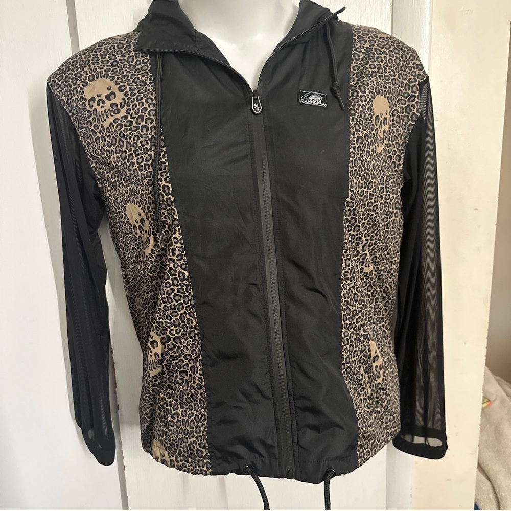 Lurking Class Skull Hoodie With Sheer Sleeves Size Medium
